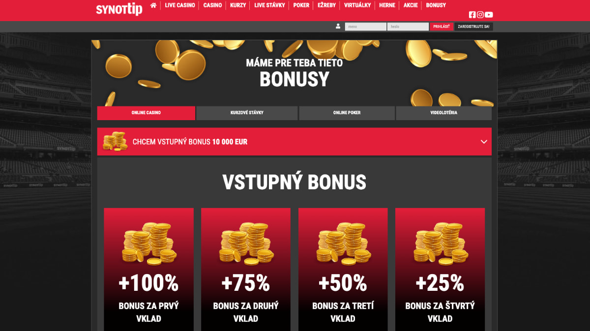 Synottip casino - vstupný bonus